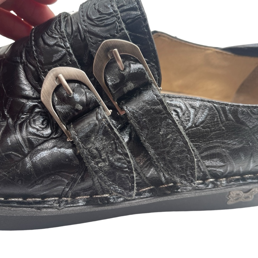Alegria Alli Black Leather Floral Slide On Slip Resistant Comfort Nurse Clog - Picture 9 of 16